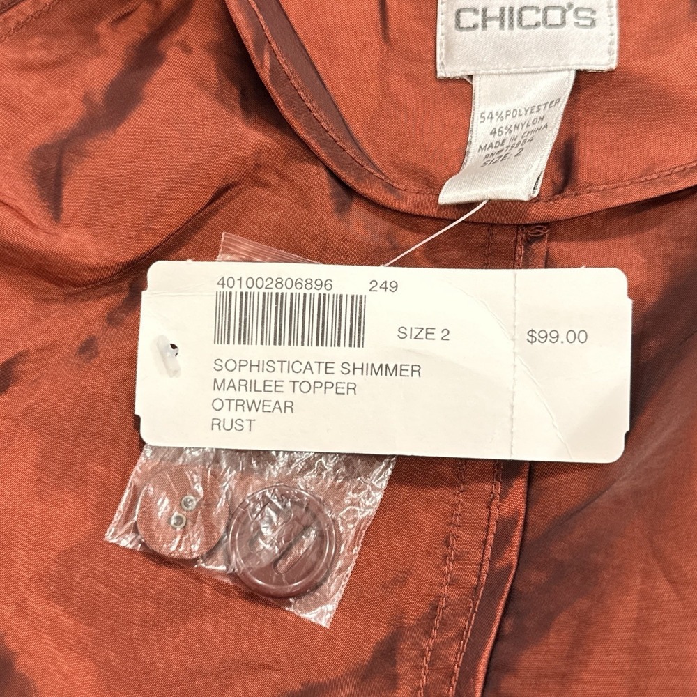Chicos Marilee Topper Womens 2/L Rust NWT Iridescent Sophisticated Belted Glam - Picture 3 of 16